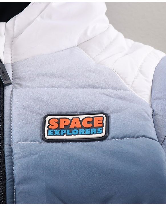 Babyhug Full Sleeves Hooded Padded Winter Jacket Color Block - Off White Navy