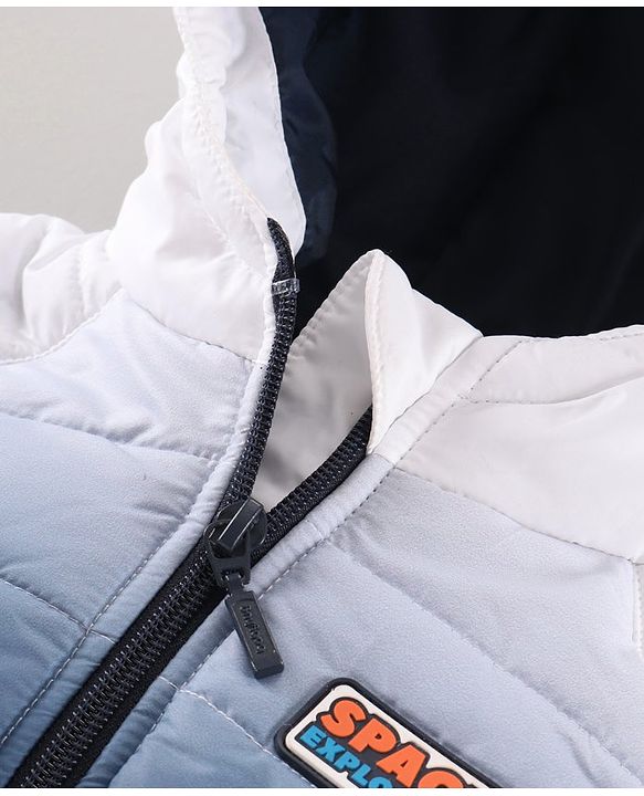 Babyhug Full Sleeves Hooded Padded Winter Jacket Color Block - Off White Navy