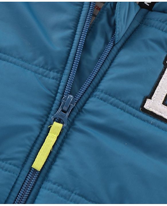 Babyhug Full Sleeves Hooded Padded Winter Jacket Color Block - Blue