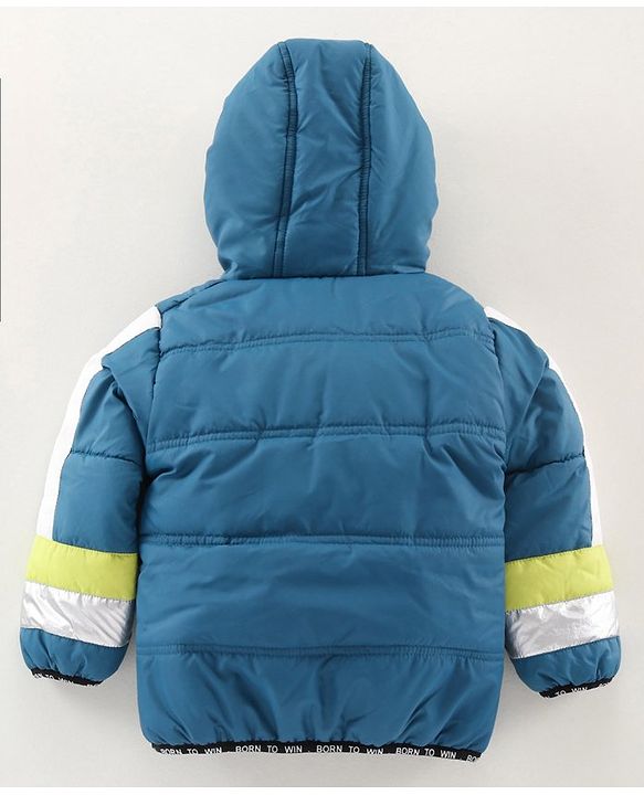 Babyhug Full Sleeves Hooded Padded Winter Jacket Color Block - Blue