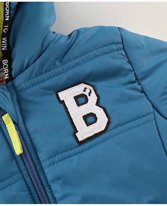 Babyhug Full Sleeves Hooded Padded Winter Jacket Color Block - Blue