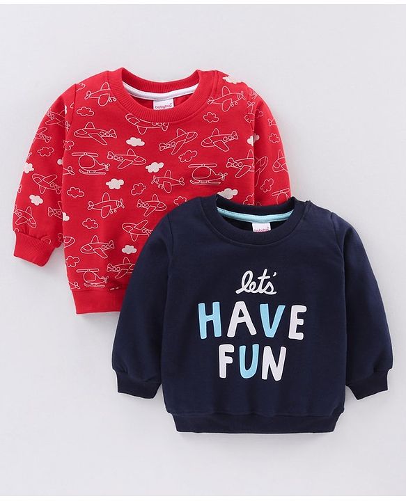 Babyhug Full Sleeves Knit Sweatshirts With Text Graphics Pack of 2- Multicolor