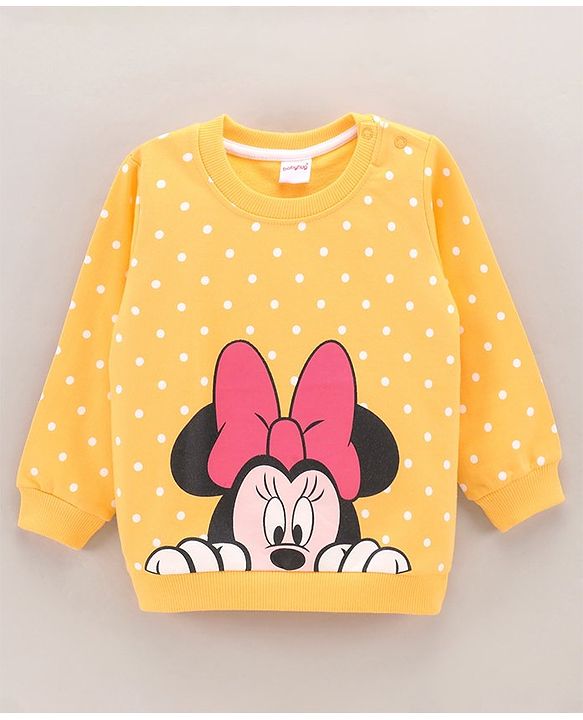 Babyhug Full Sleeves Cotton Knit Sweatshirt With Minnie Mouse Graphics - Yellow