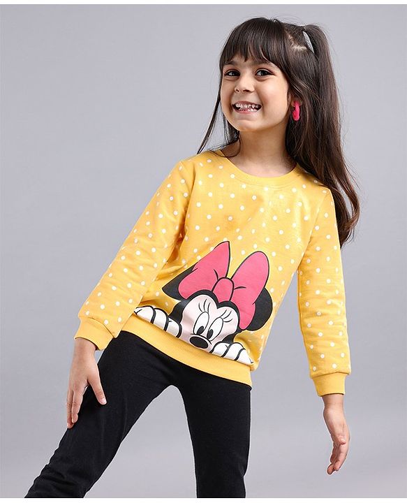 Babyhug Full Sleeves Cotton Knit Sweatshirt With Minnie Mouse Graphics - Yellow