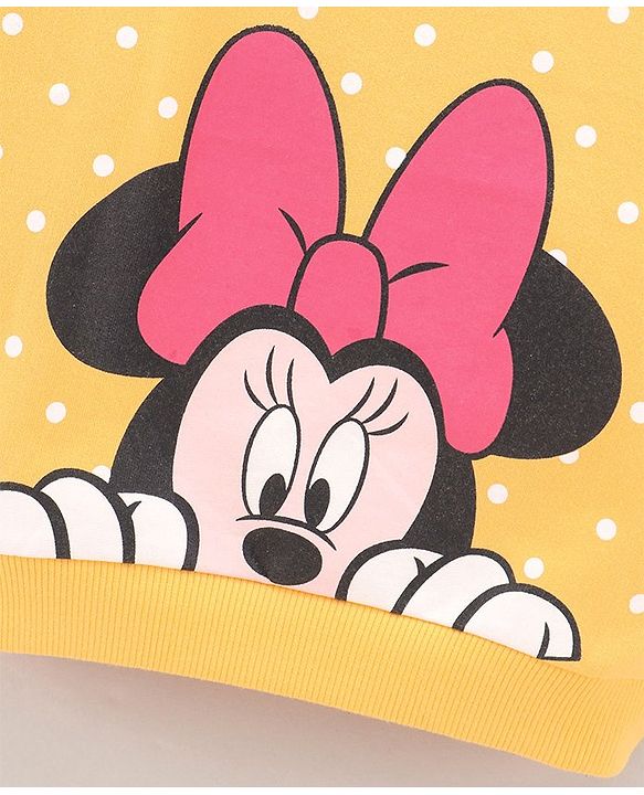Babyhug Full Sleeves Cotton Knit Sweatshirt With Minnie Mouse Graphics - Yellow