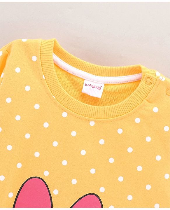 Babyhug Full Sleeves Cotton Knit Sweatshirt With Minnie Mouse Graphics - Yellow