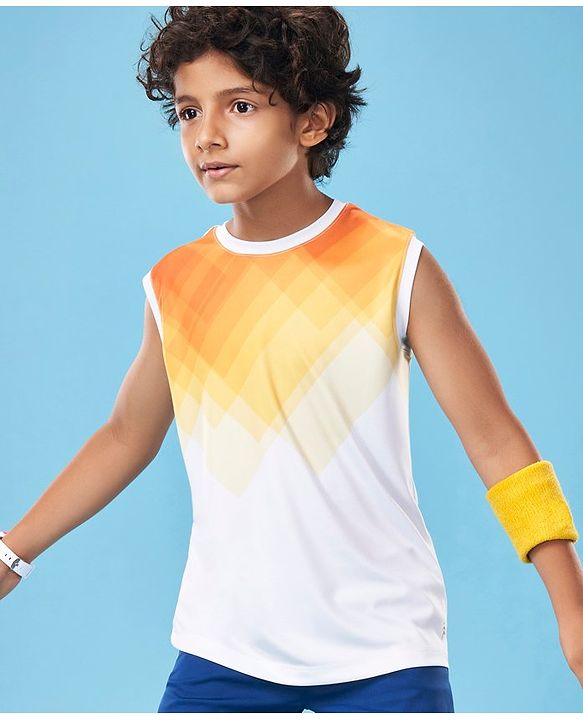 Pine Active Skin Friendly & Breathable Sleeveless Sportswear T-Shirt - White & orange