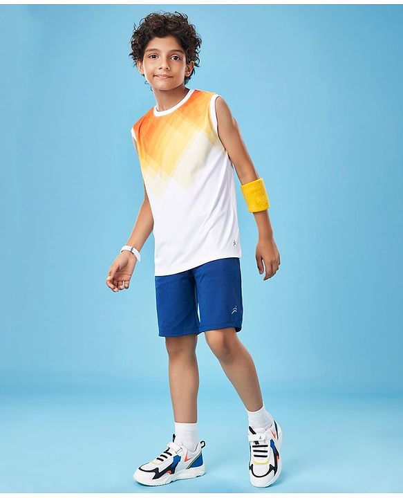 Pine Active Skin Friendly & Breathable Sleeveless Sportswear T-Shirt - White & orange