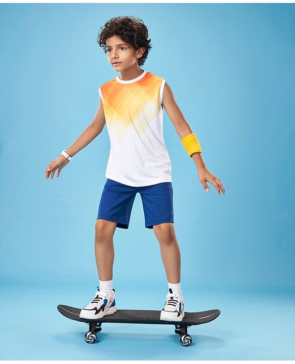 Pine Active Skin Friendly & Breathable Sleeveless Sportswear T-Shirt - White & orange