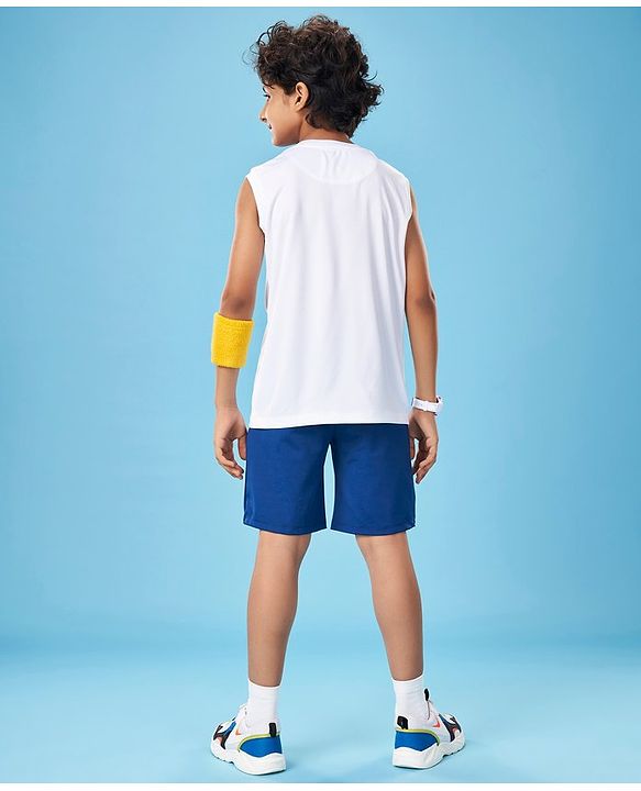 Pine Active Skin Friendly & Breathable Sleeveless Sportswear T-Shirt - White & orange