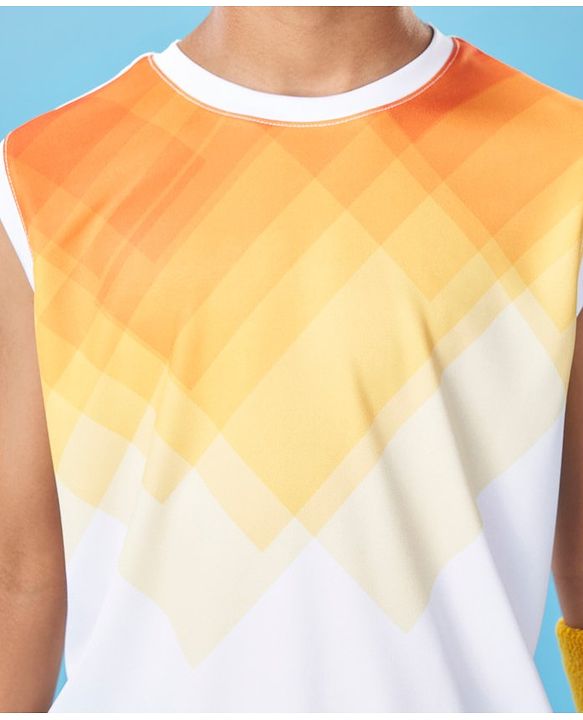 Pine Active Skin Friendly & Breathable Sleeveless Sportswear T-Shirt - White & orange