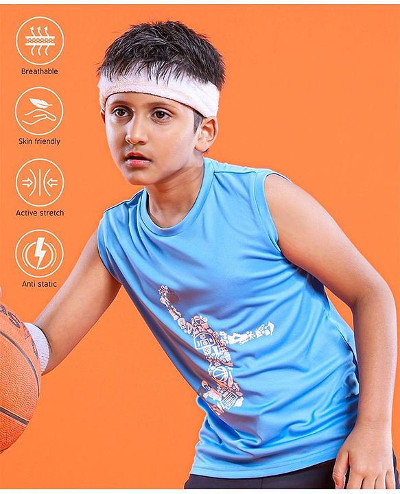 Pine Active Skin Friendly & Breathable Sleeveless Printed T-Shirt - Blue