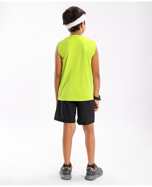 Pine Active Skin Friendly & Breathable Sleeveless Cricket Print T-Shirt - Green