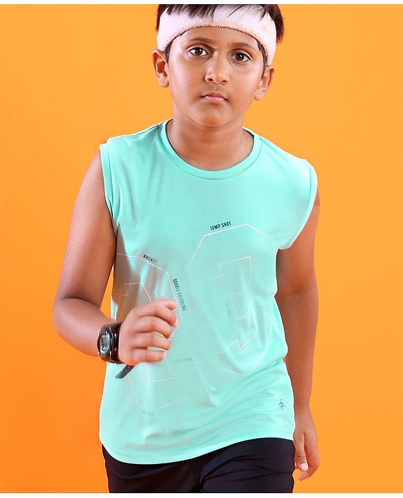 Pine Active Sleeveless Sports T-Shirt Text Print - Multicolor