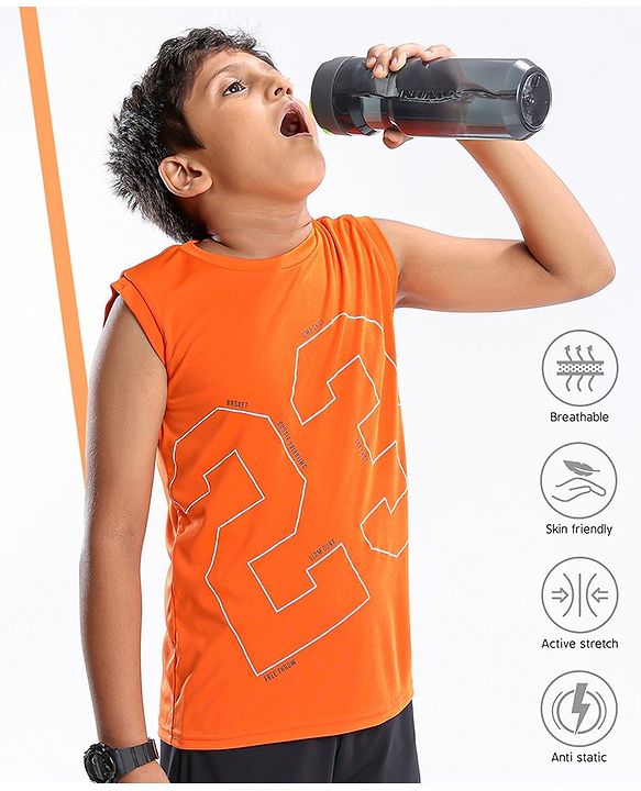 Pine Active Sleeveless Tee Numeric 23 Print - Orange