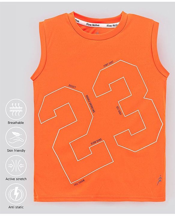 Pine Active Sleeveless Tee Numeric 23 Print - Orange