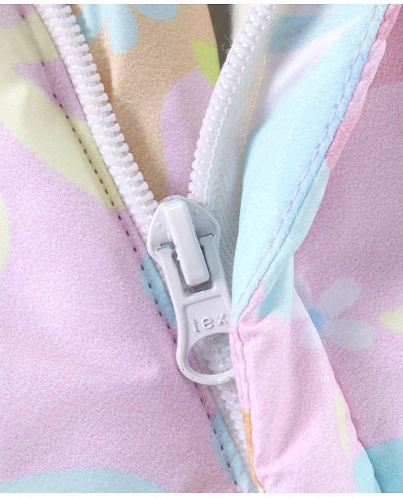 Babyhug Woven Full Sleeves Hooded Rompers Abstract Floral Print - Multicolour