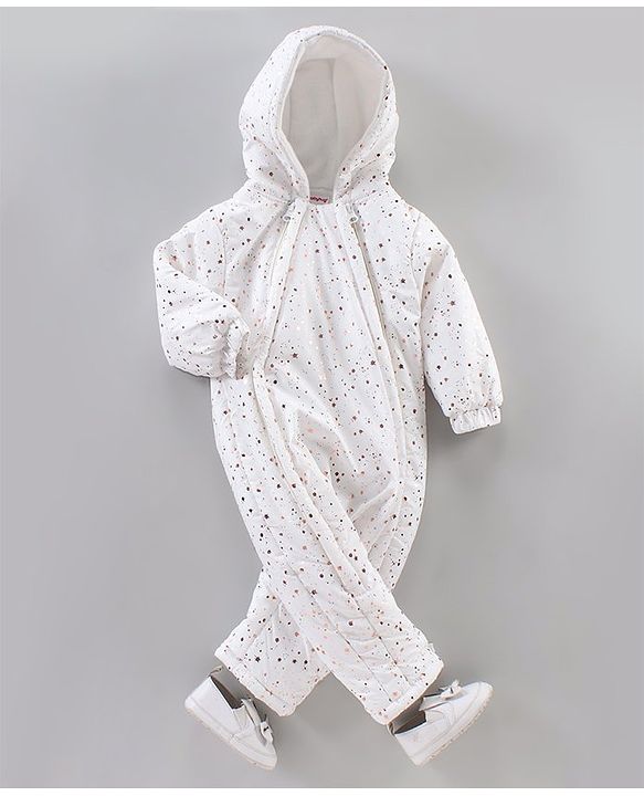 Babyhug Full Sleeves All over printed Winter Wear Romper - White