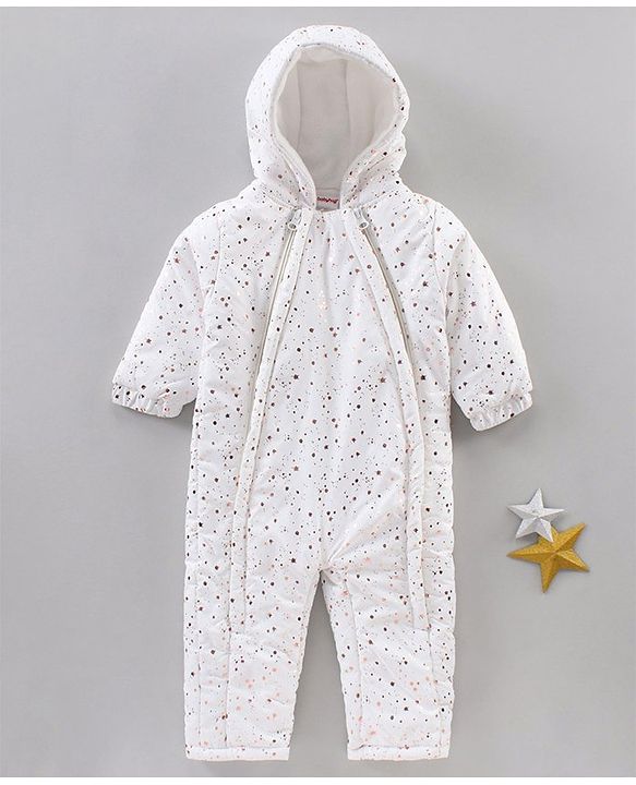 Babyhug Full Sleeves All over printed Winter Wear Romper - White