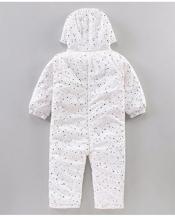 Babyhug Full Sleeves All over printed Winter Wear Romper - White