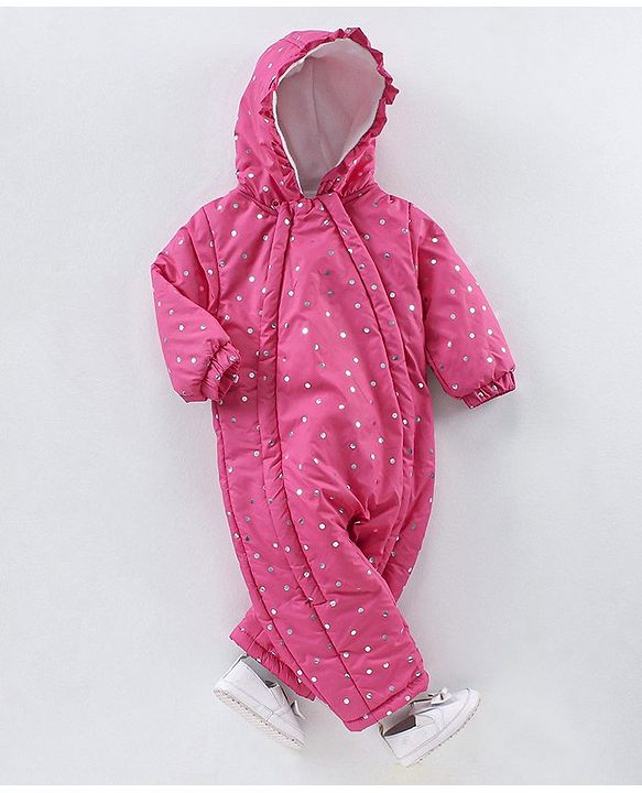 Babyhug Full Sleeves All over printed Winter Wear Romper - Pink