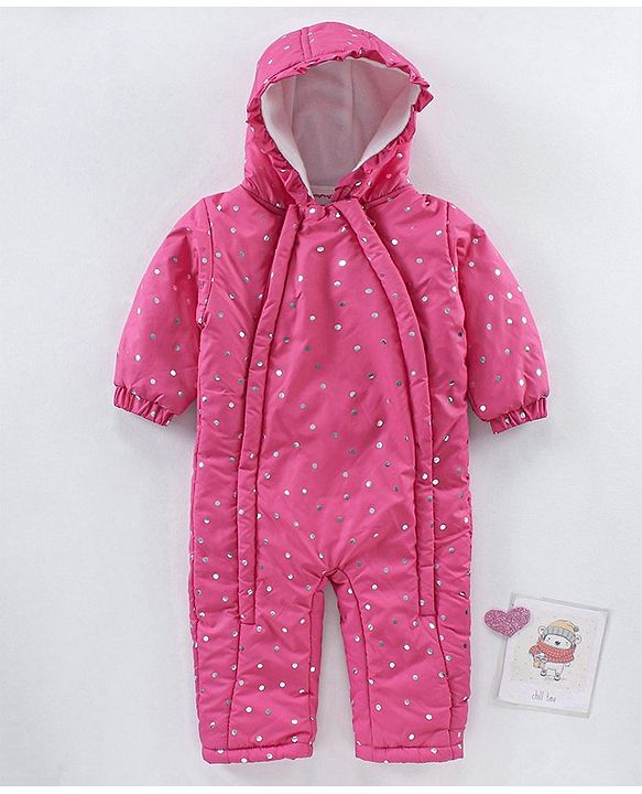 Babyhug Full Sleeves All over printed Winter Wear Romper - Pink
