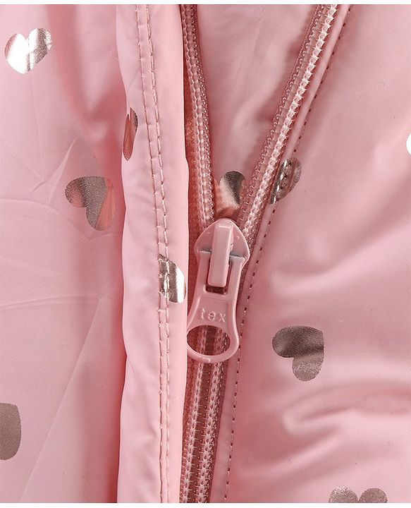Babyhug Full Sleeves Winter Wear Hooded Romper Heart Print - Pink