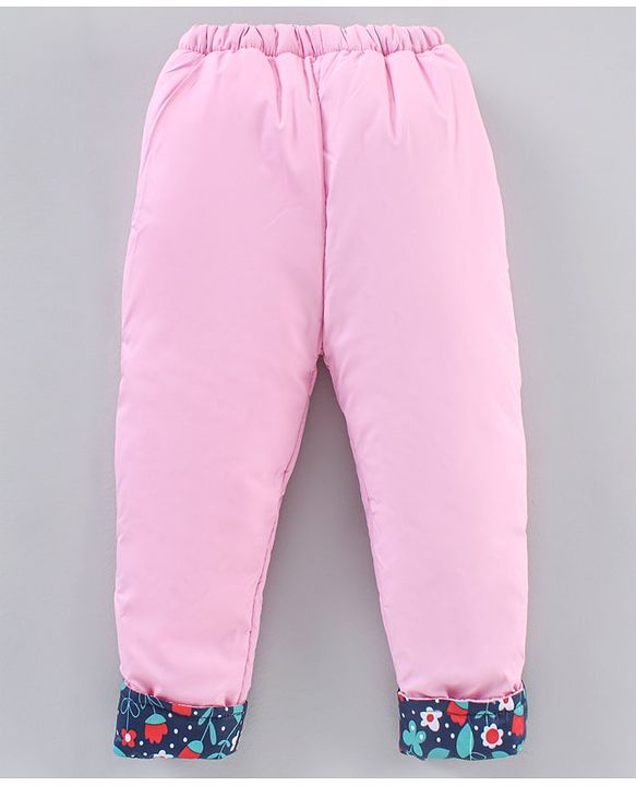 Babyhug Winter Wear Full Sleeves Hooded Padded Jacket & Lounge Pant Floral Print - Navy Blue Light Pink