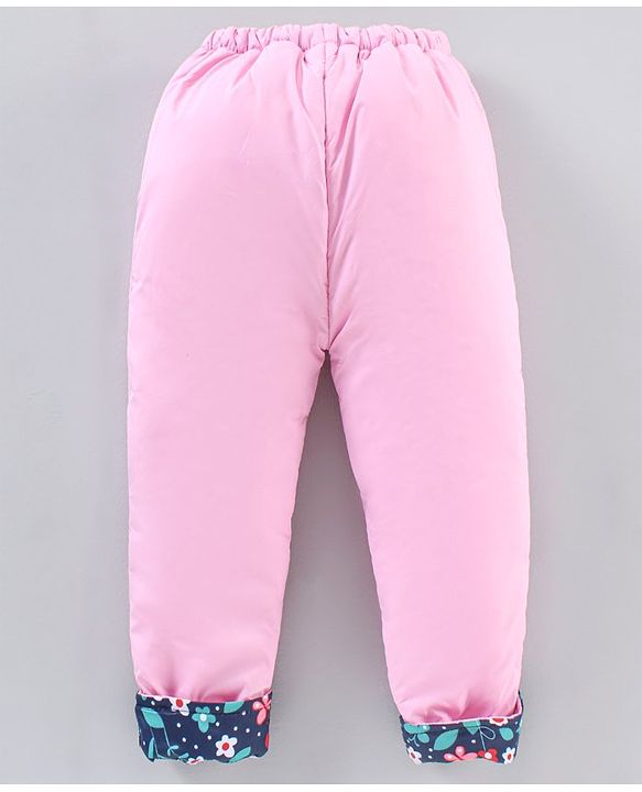 Babyhug Winter Wear Full Sleeves Hooded Padded Jacket & Lounge Pant Floral Print - Navy Blue Light Pink