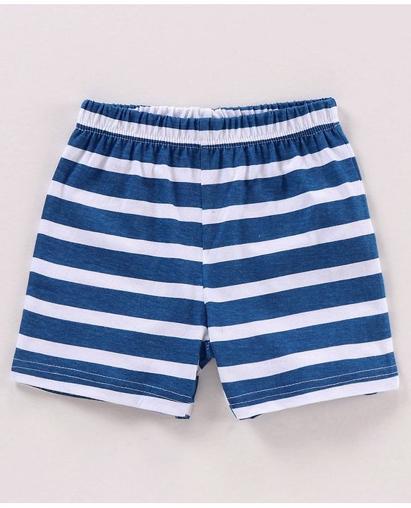 Babyhug Half Sleeves Tee With Shorts Dino & Stripes Print- Blue
