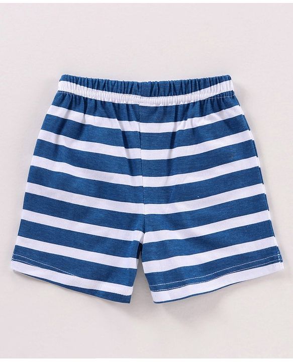 Babyhug Half Sleeves Tee With Shorts Dino & Stripes Print- Blue