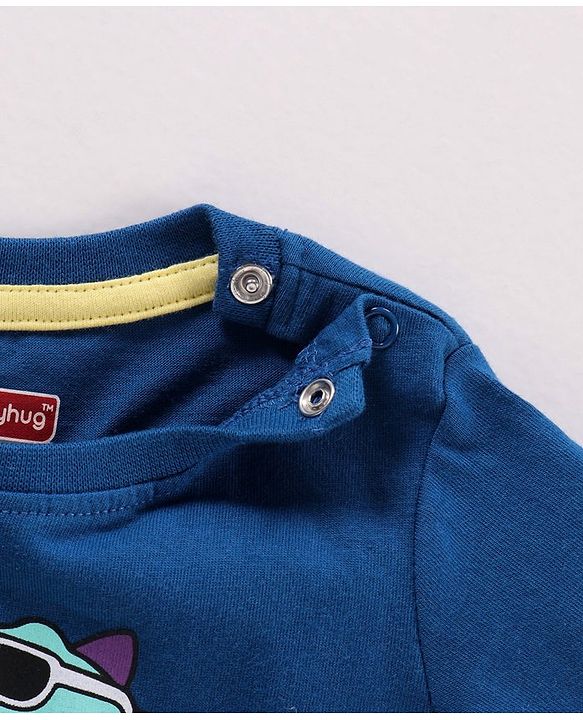 Babyhug Half Sleeves Tee With Shorts Dino & Stripes Print- Blue