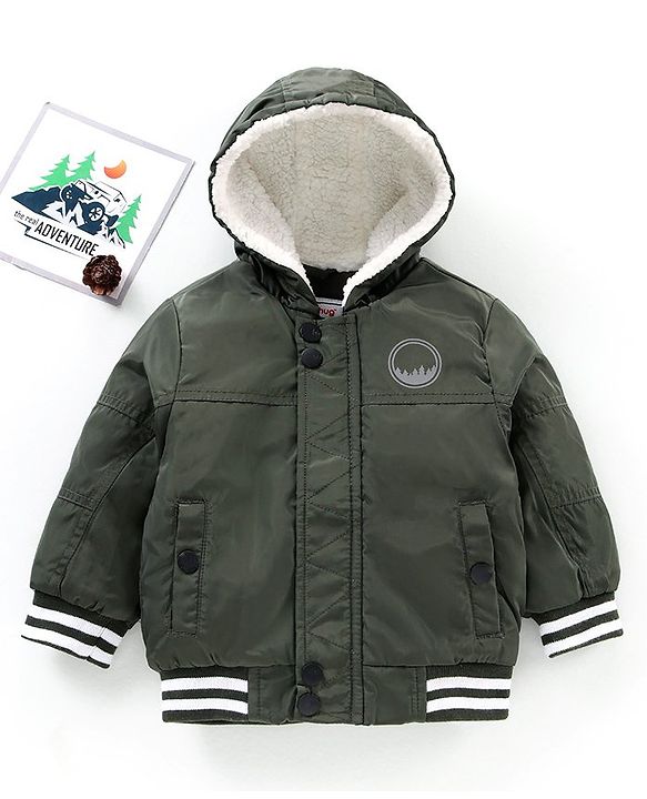 Babyhug Full Sleeves Hooded Solid Color Fashion Heavy Winter Jacket - Olive Green
