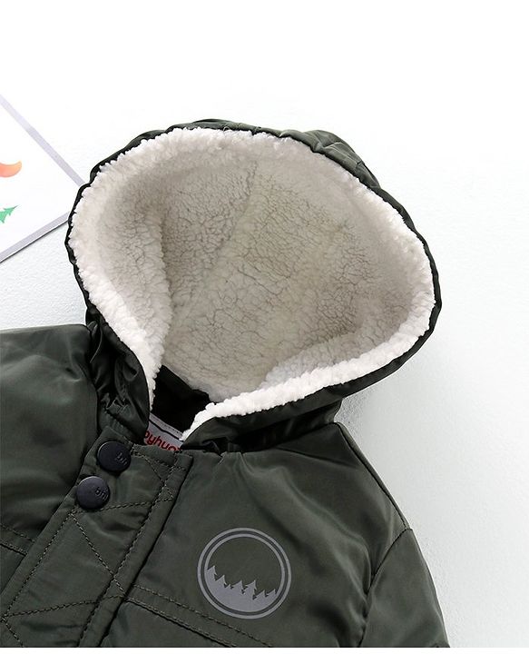 Babyhug Full Sleeves Hooded Solid Color Fashion Heavy Winter Jacket - Olive Green