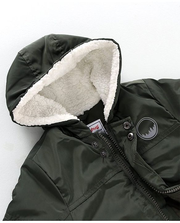 Babyhug Full Sleeves Hooded Solid Color Fashion Heavy Winter Jacket - Olive Green