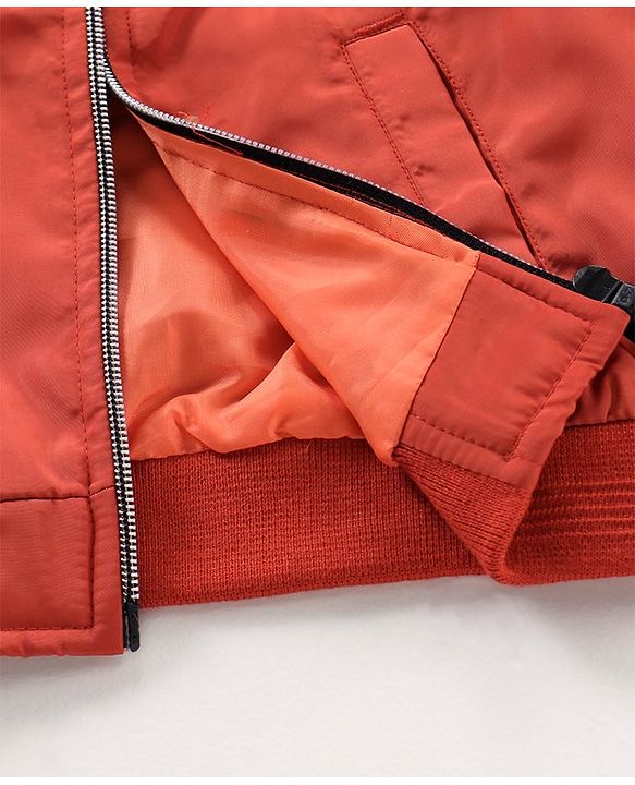 Babyhug Full Sleeves Solid Light Weight Bomber Jacket - Rust