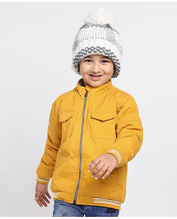 Babyhug Full Sleeves Jacket Solid & Stripes Print- Mustard