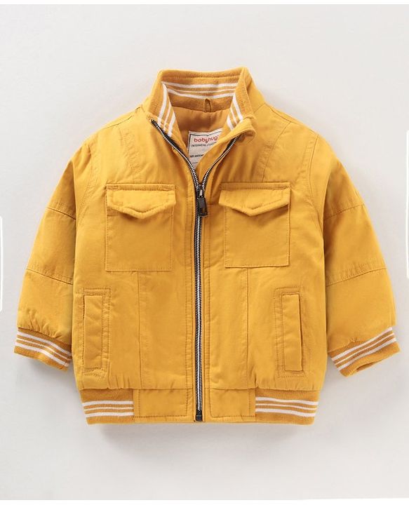 Babyhug Full Sleeves Jacket Solid & Stripes Print- Mustard