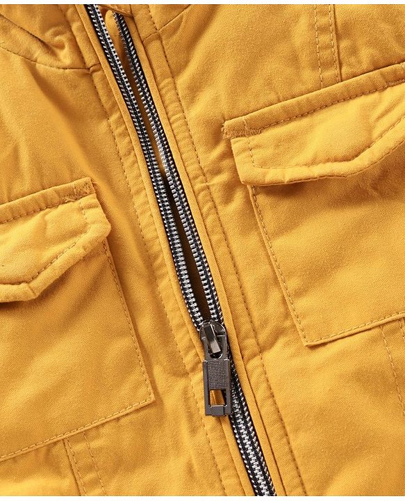 Babyhug Full Sleeves Jacket Solid & Stripes Print- Mustard
