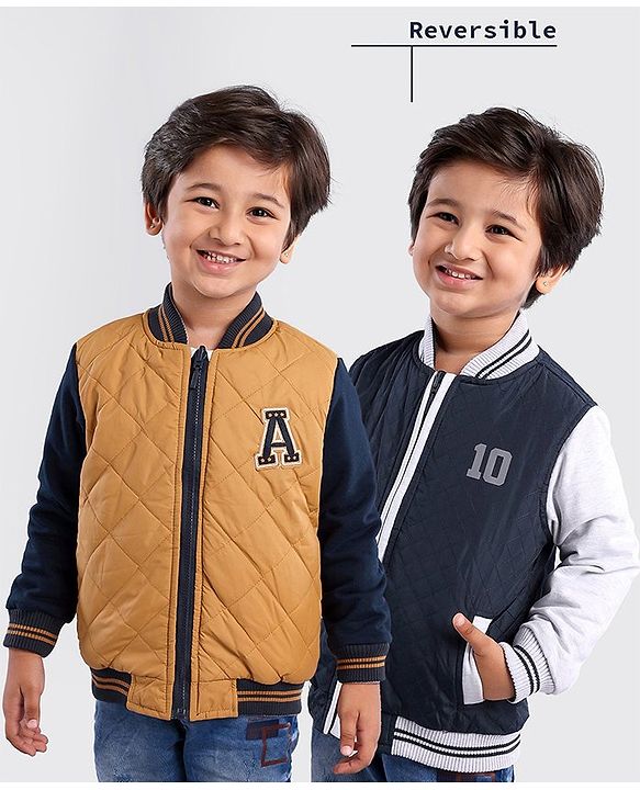 Babyhug Full Sleeves Reversible Jacket Solid & Stripes Print- Navy White