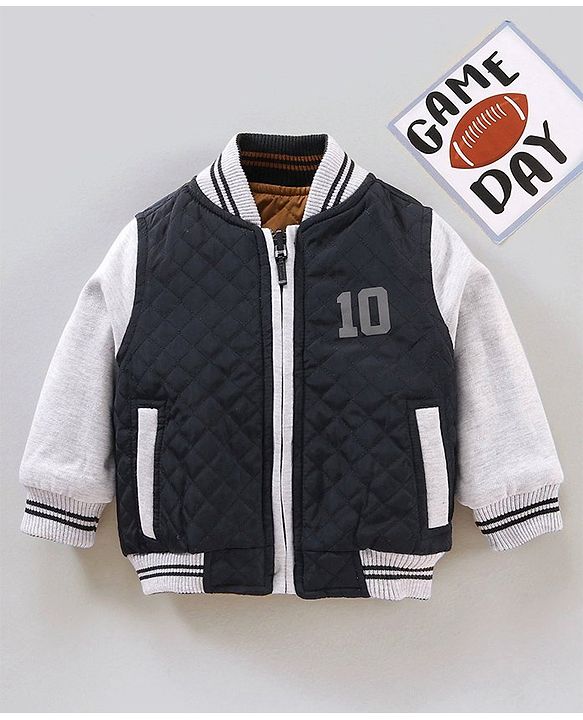 Babyhug Full Sleeves Reversible Jacket Solid & Stripes Print- Navy White