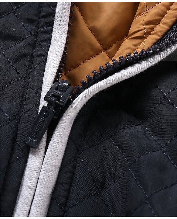 Babyhug Full Sleeves Reversible Jacket Solid & Stripes Print- Navy White