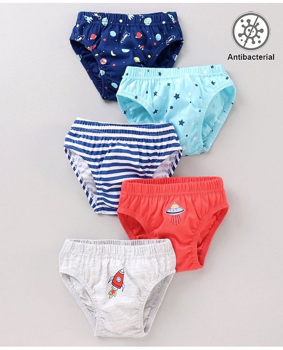 Babyhug Antibacterial Cotton Printed Briefs Pack of 5 - Multicolor