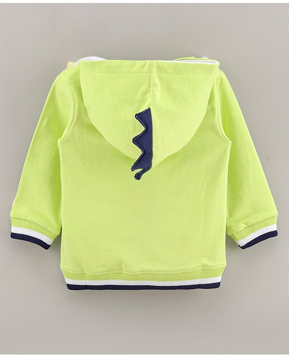 Babyhug Full Sleeves Hooded Sweat Jacket Dino Patch - Lime Green