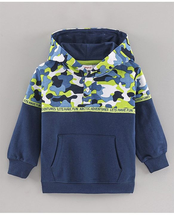 Babyhug Full Sleeves Hooded Cut & Sew Camo Printed Sweatshirt - Multicolor
