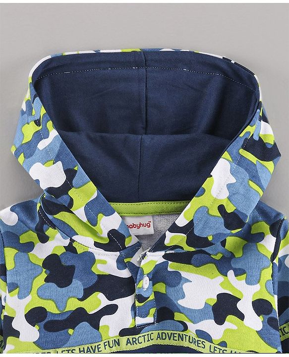 Babyhug Full Sleeves Hooded Cut & Sew Camo Printed Sweatshirt - Multicolor