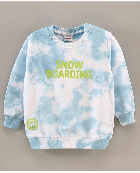 Babyhug Full Sleeves Tie & Dye Sweatshirt Text Print - White Blue