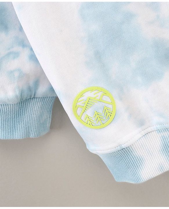 Babyhug Full Sleeves Tie & Dye Sweatshirt Text Print - White Blue
