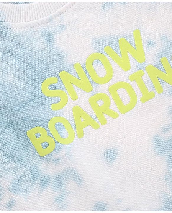 Babyhug Full Sleeves Tie & Dye Sweatshirt Text Print - White Blue