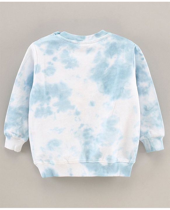 Babyhug Full Sleeves Tie & Dye Sweatshirt Text Print - White Blue